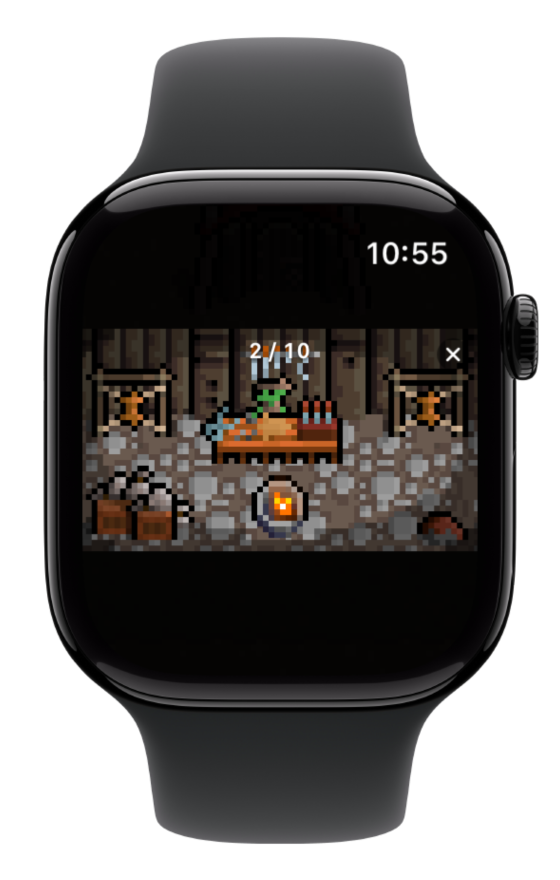 An orc in a treasure room surrounded by chests, shields, and loot.