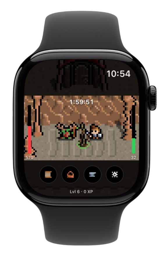 An orc battling enemies in a torchlit dungeon during a timed quest.