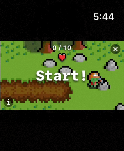 An animated pixel-art orc swinging a pickaxe at a rock in Inner Orc's Mining minigame.