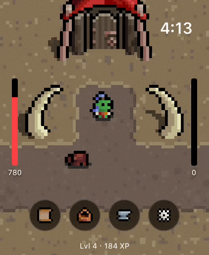 An animated pixel-art orc standing at a cave entrance with its small pet companion beside it in Inner Orc.