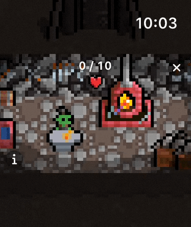 An animated pixel-art orc at the forge in Inner Orc's Blacksmithing repair minigame.