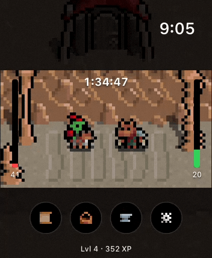 An animated pixel-art Raider orc and its mount battling a creature in a dungeon in Inner Orc.