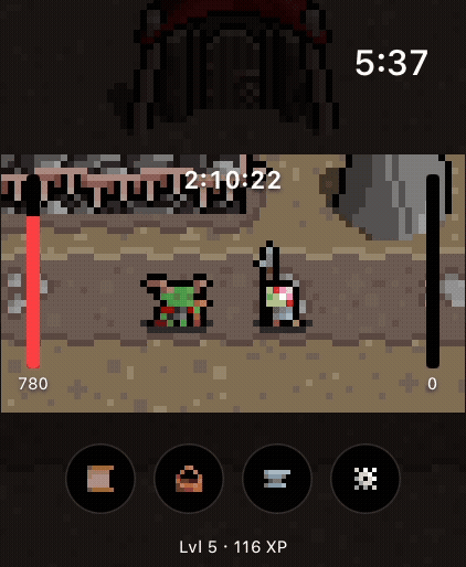 Animated pixel-art orc warlock casting during a battle scene.